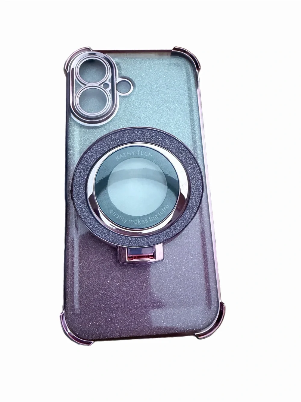 Pink Glitter Phone Case with Ring Holder is for IPhone 16